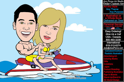 Couple on Jet Ski Custom Cartoon Ads