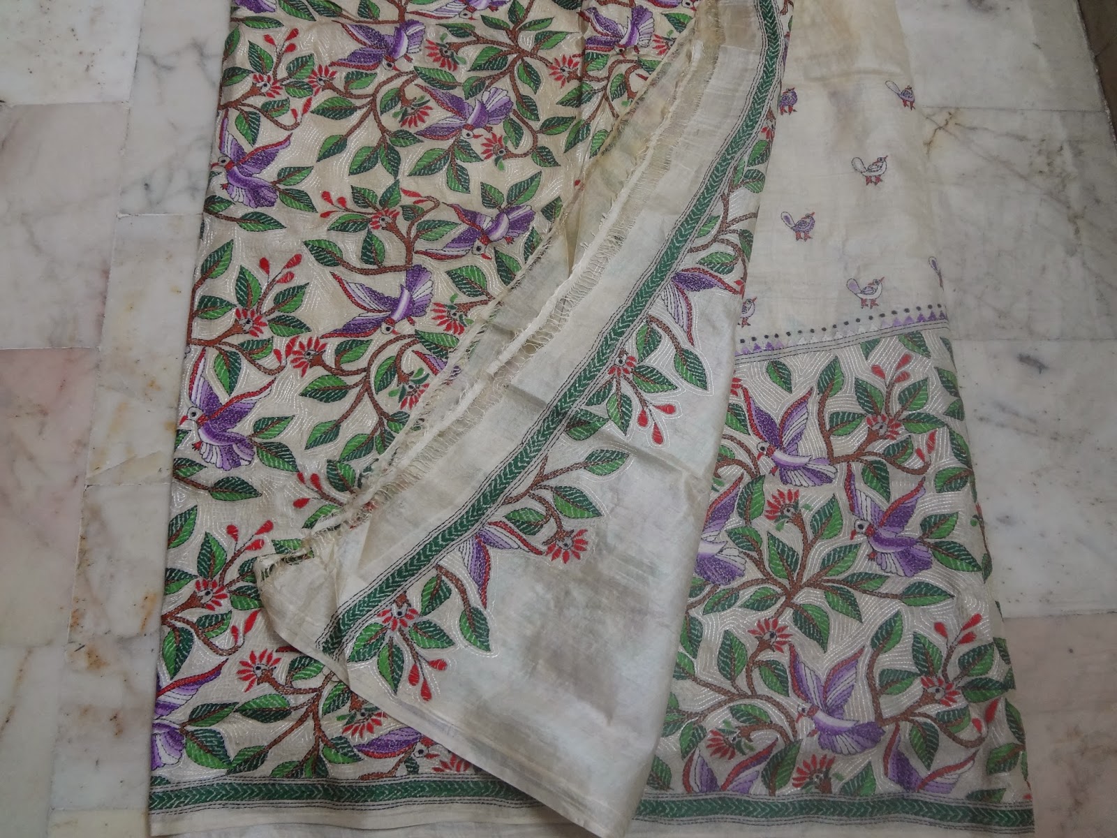 Swarupini KANTHA STITCH SILK SAREE WITH BLOUSE.....!!