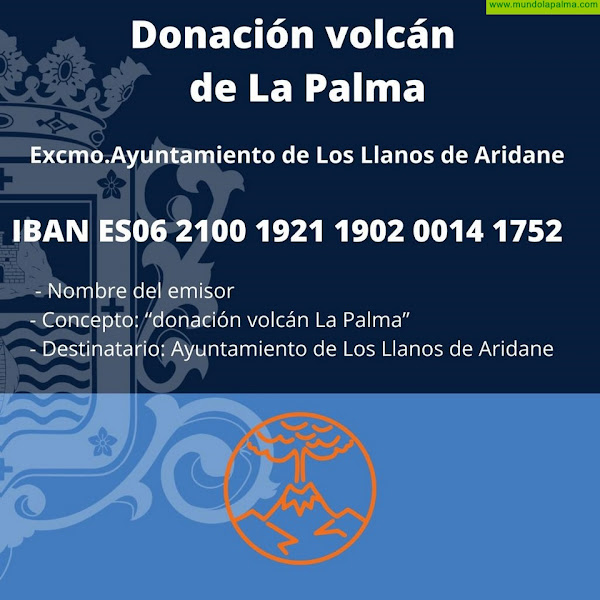 El Ayuntamiento de Los Llanos de Aridane pone a disposición una cuenta bancaria para donativos por el volcán