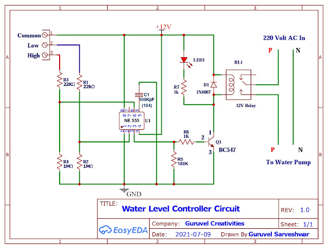 Water Level Controller Circuit - Guruvel Creativities
