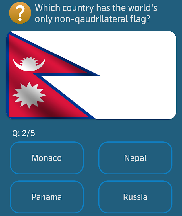 Which country has the world's only non-qaudrilateral flag?