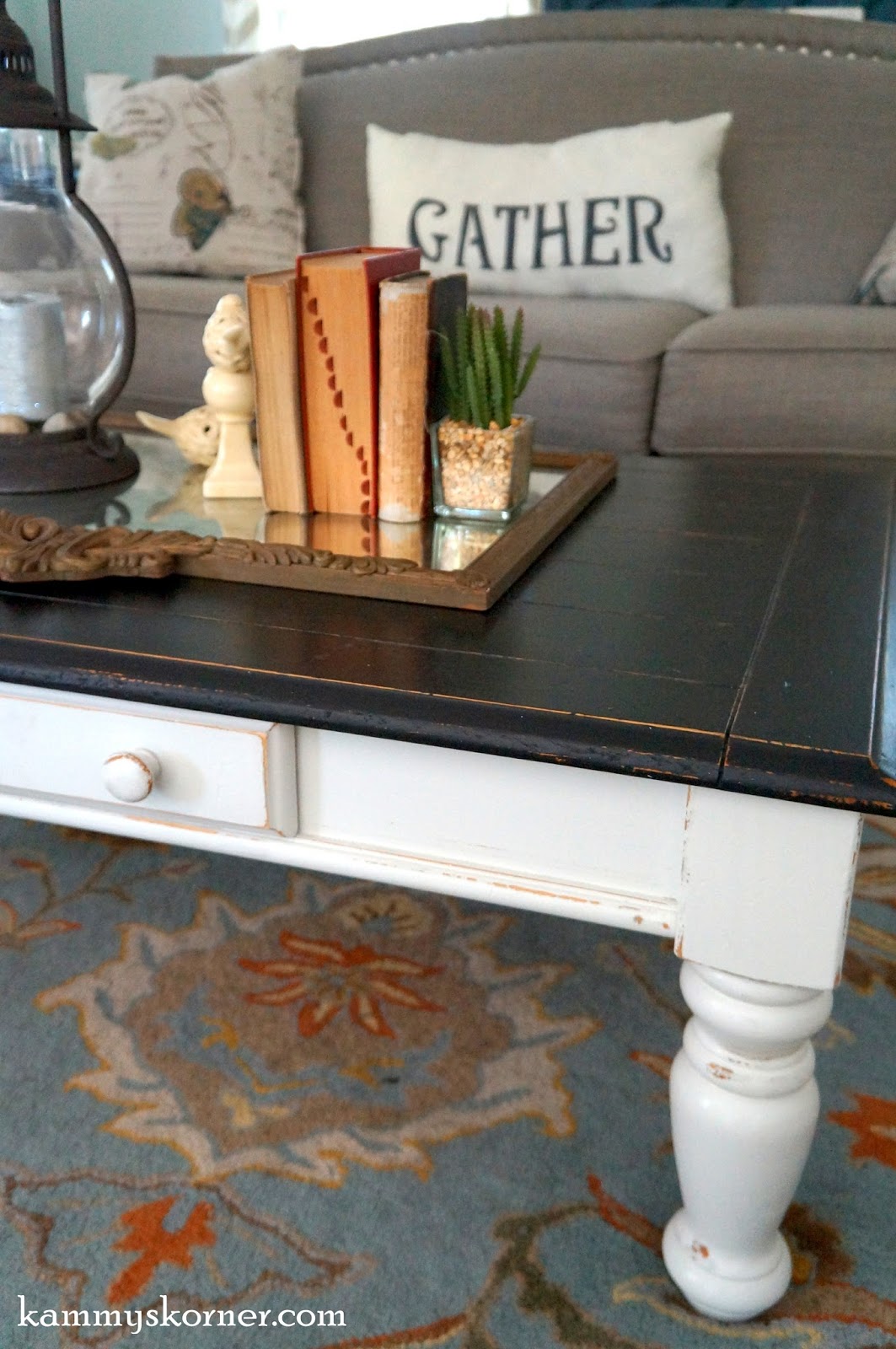 Kammy's Korner Coffee Table Redo & Antique Mirror Tray