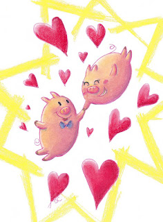 Happy pigs on Valentine's day