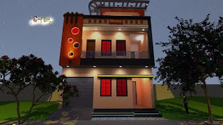 Night%2Bview house plan - 25 Feet Wide Front Elevation