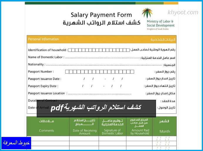 كشف استلام الرواتب الشهرية Pdf