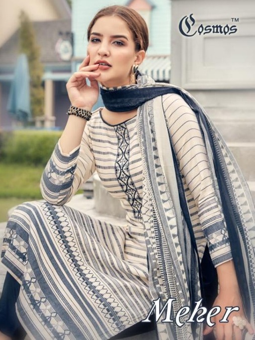 Cosmos Meher Lawn Embroidered Dress material