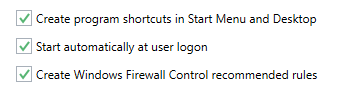 Windows Firewall Control - Opzioni installazione