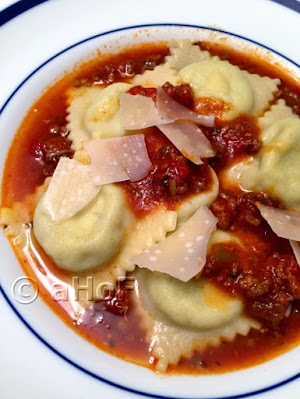 Cheese, Pesto, Ravioli, Parmesan shavings