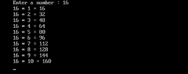 C Program to Display Multiplication Table
