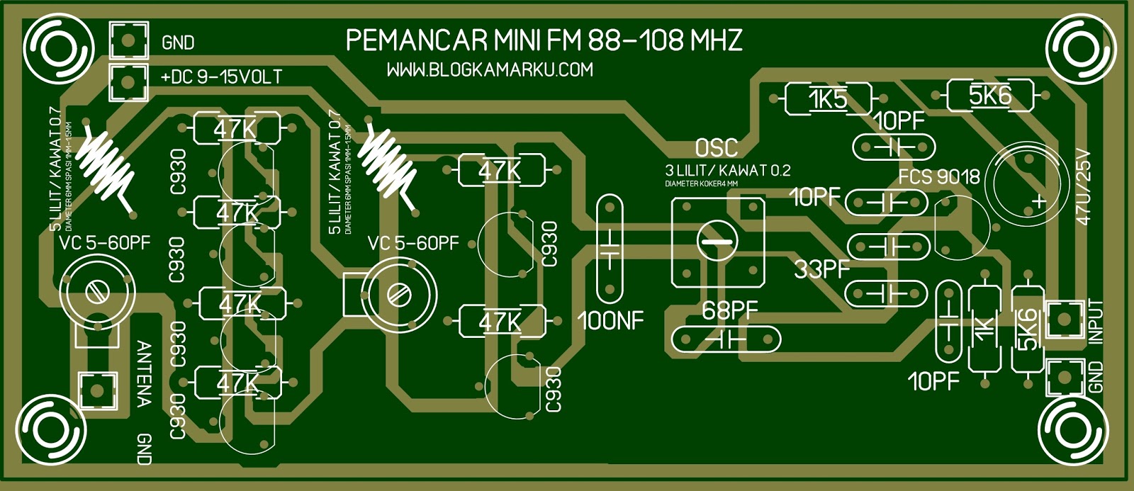 skema pemancar fm mini Dan layout PCB Komplit – BLOGKAMARKU