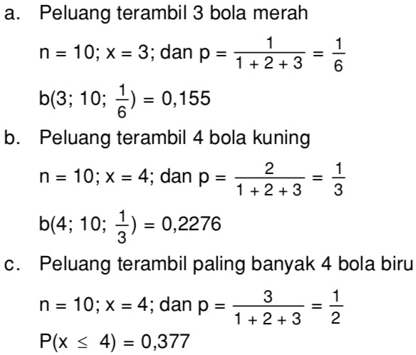 Sebuah kotak berisi 5 bola merah 4 bola biru dan 3 bola kuning