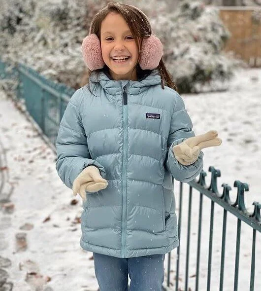 Patagonia blue hooded jacket and Mads Nørgaard alaskan blue organic sweatshirt. Princess Marie