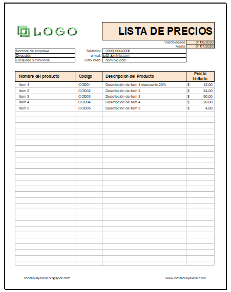 Planillaexcel Descarga Plantillas De Excel Gratis Lista De Precios | My ...
