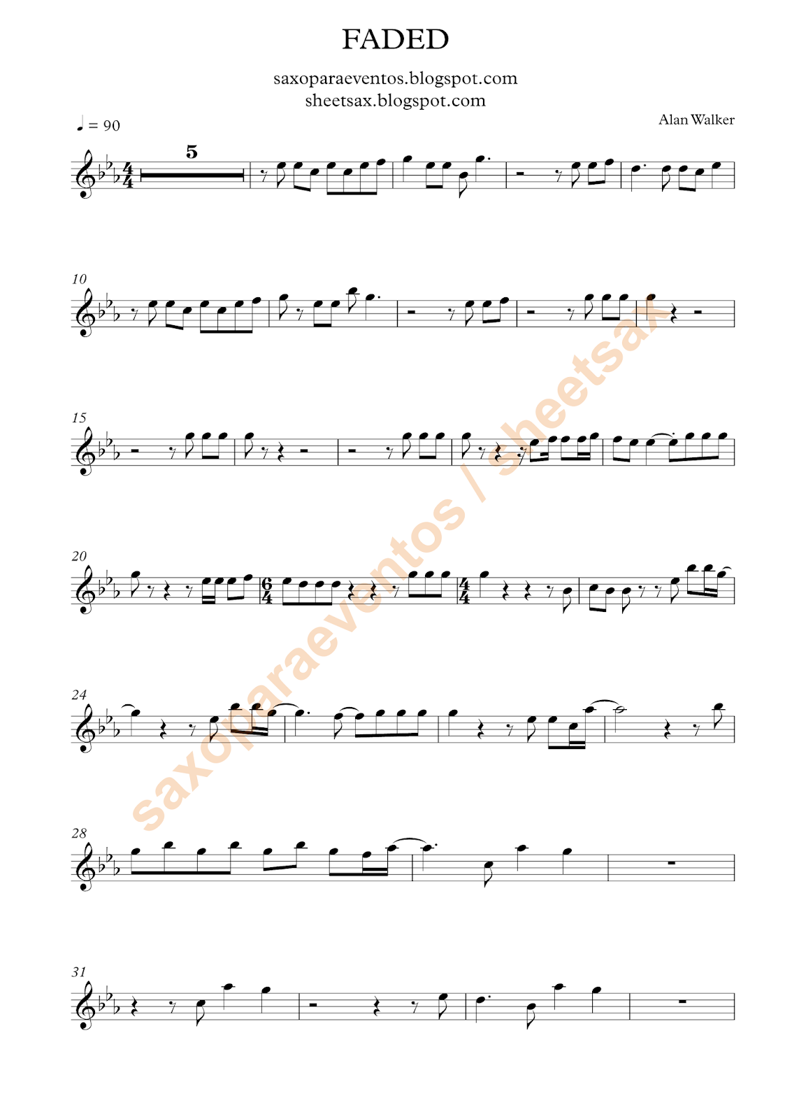 Sheet music of Faded by Alan Walker Free sheet music for sax
