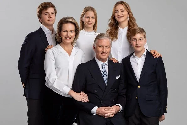 King Philippe, Queen Mathilde, Crown Princess Elisabeth, Prince Gabriel, Princess Eleonore and Prince Emmanuel