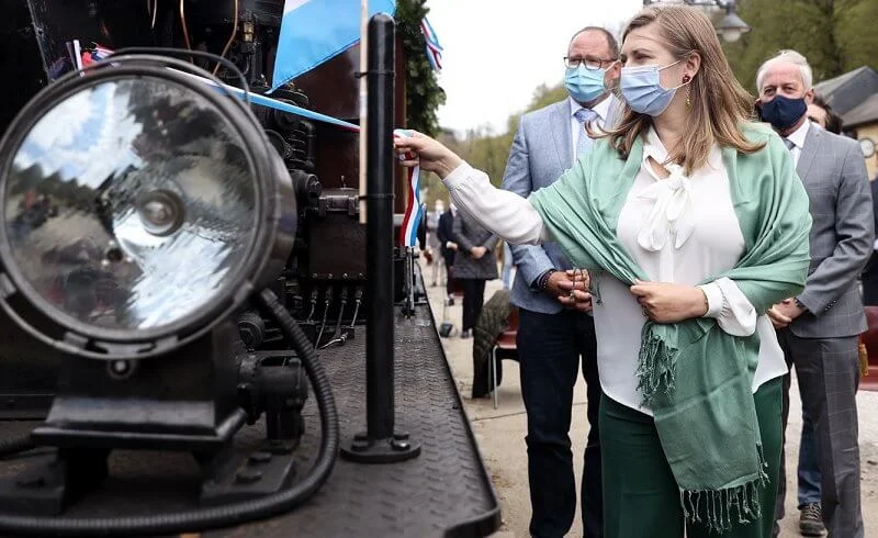 Princess Stephanie wore a green trousers by Boden, and silk blouse by Paule Ka, at Railway Museum and Tourism Association