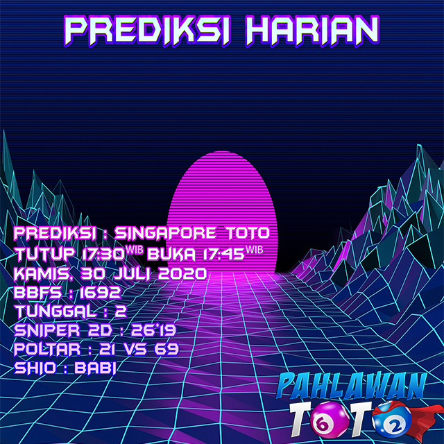 Prediksi Harian Singapore Toto, Kamis 30 Juli 2020 Paito