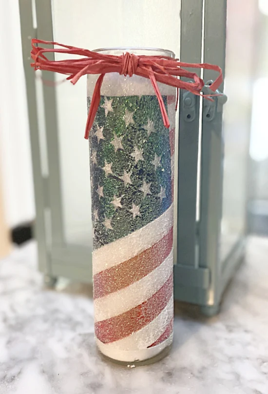 American flag candle with raffia bow