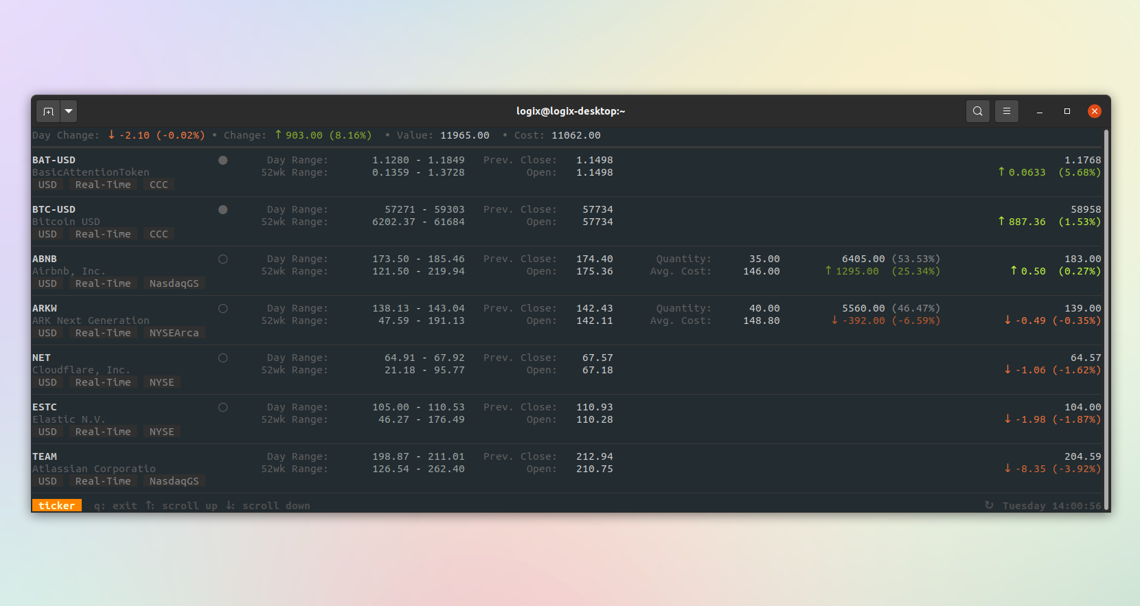 Ticker Is A Terminal Stock Watcher And Position Tracker (With Cryptocurrency Support)