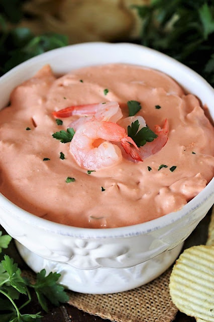 Bowl of Shrimp Cocktail Dip Topped with Whole Shrimp Image