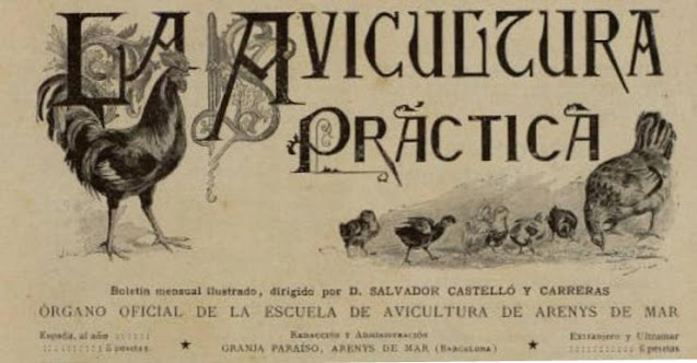 Cabecera de La Avicultura Práctica, boletín mensuel editado en Arenys de Mar