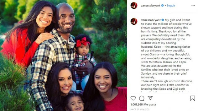 Viuda de Kobe Bryant escribe primer mensaje tras tragedia familiar