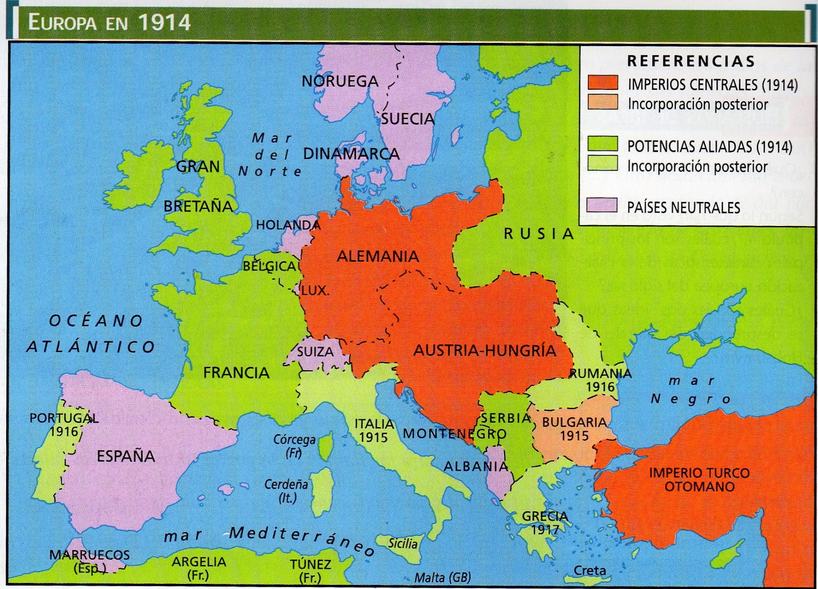 Mapa de Europa antes y después de la I Guerra Mundial