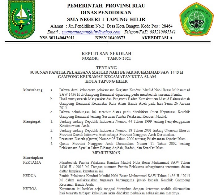 Contoh SK Panitia Maulid Nabi Format Doc/Pdf - Maxtrimus