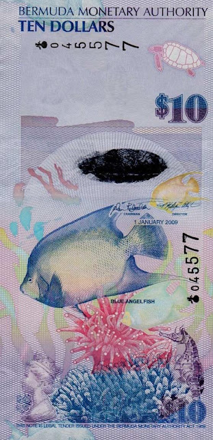 Bermuda Currency 10 Dollars banknote 2009 Blue Angelfish