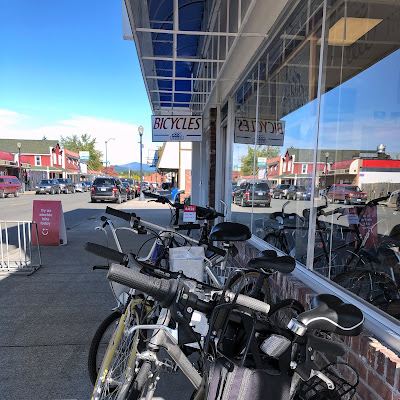 In front of Arlington Velo Sport Bicycle Shop looking north on Olympic Avenue.