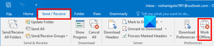 desactivar el trabajo sin conexión en Outlook