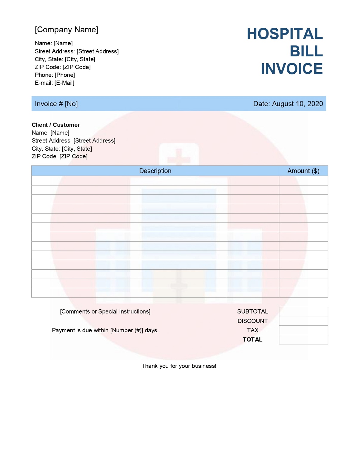 Hospital Receipt Sample - Invoice Template