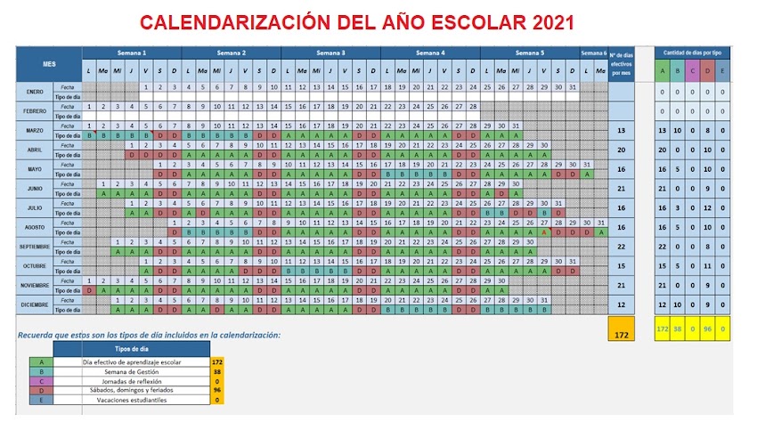  CALENDARIZACIÓN DEL AÑO ESCOLAR 2021