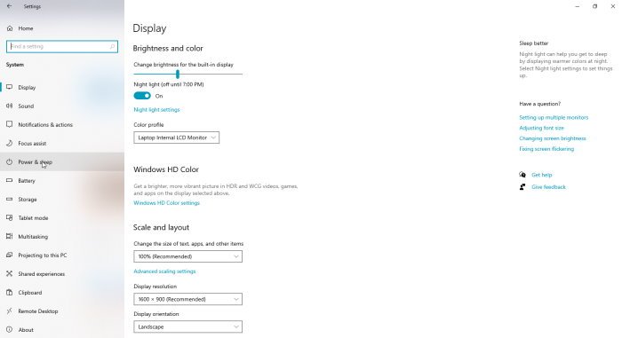 Menú de configuración de Windows 10 - Pantalla