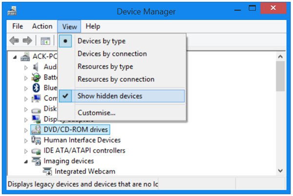 mostrar ventanas de dispositivos ocultos