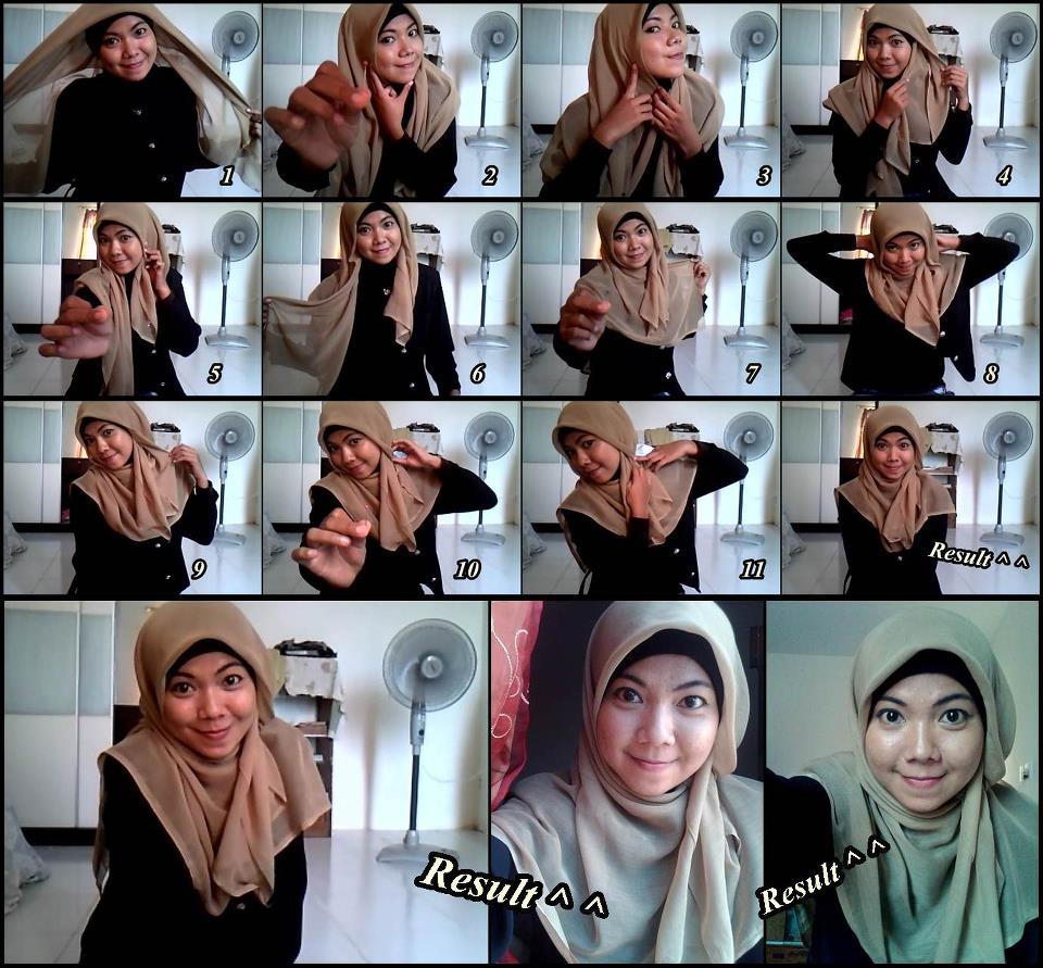 cara memakai jilbab segi empat untuk wajah bulat