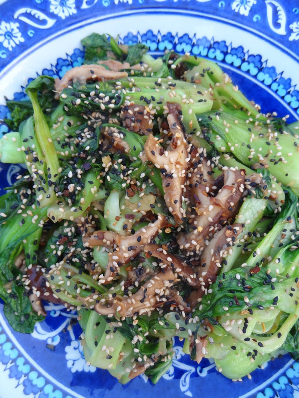 Scrumpdillyicious SesameShiitake Bok Choy with Salmon Bulgogi