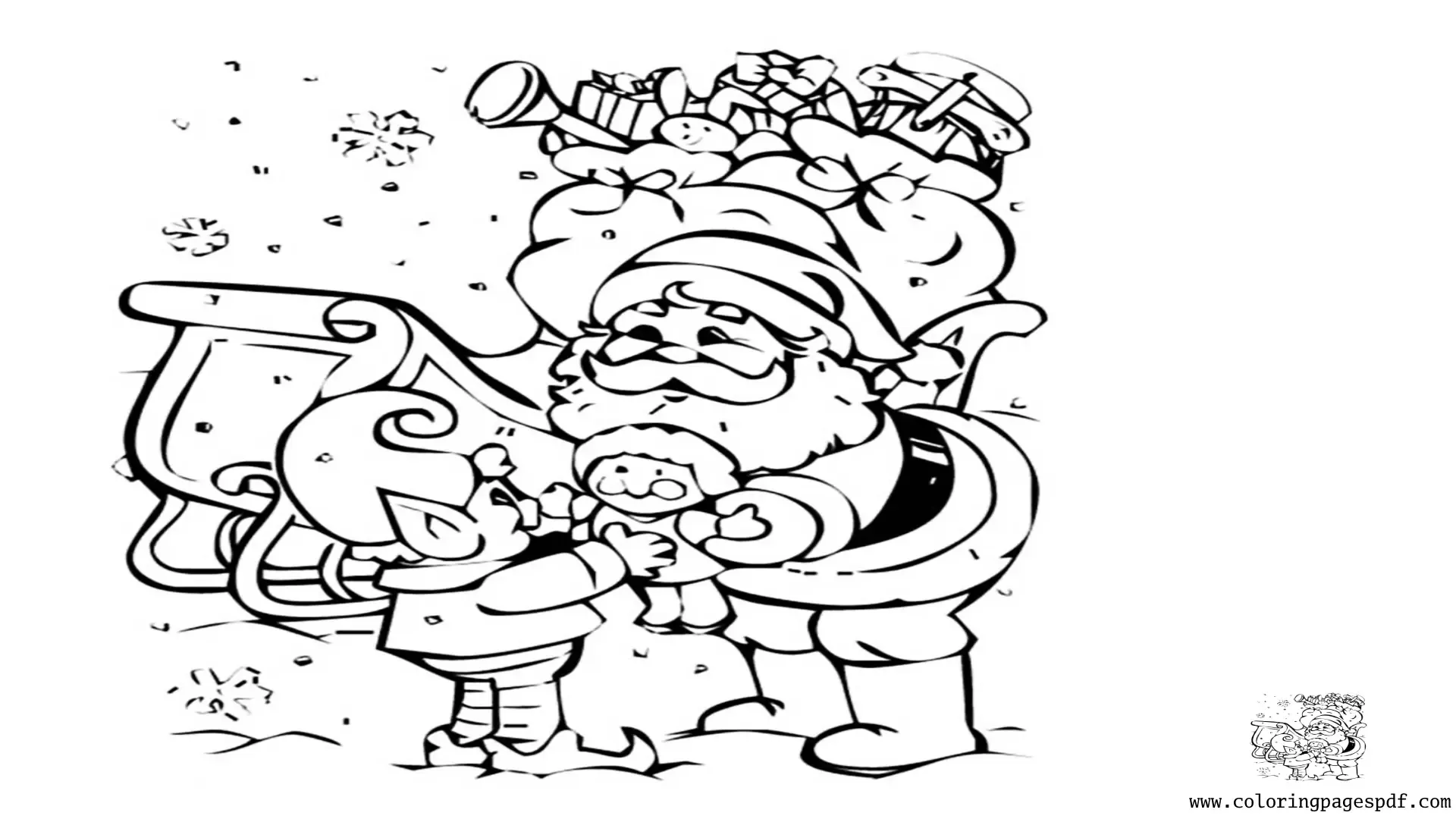 Coloring Page Of Santa Giving An Elf A Gift