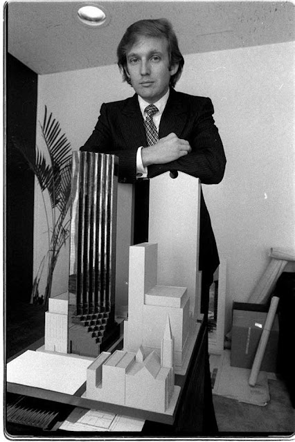 Donald Trump with model of Trump Tower in 1980, randommusings.filminspector.com