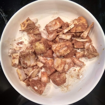 Young jackfruit seasoned with spices mix.