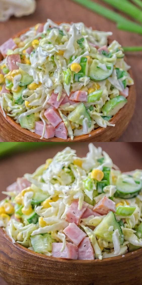 Cabbage and Ham Salad is packed with vitamins and makes a quick lunch or side dish. #cabbage #ham #salad #lunch #recipeoftheday