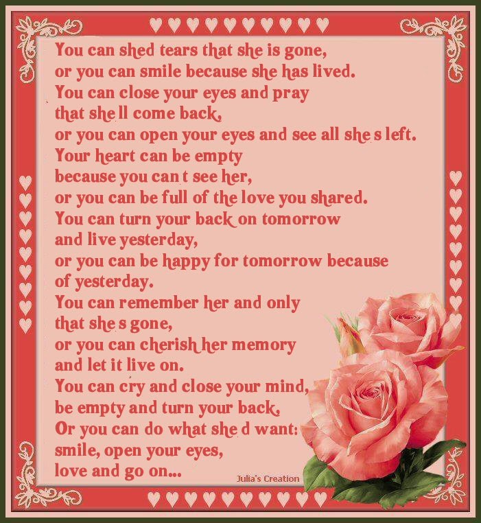 Julia's Creations You can shed tears that she is gone by David Harkins Julia's Creations You can shed tears that she is gone by David Harkins