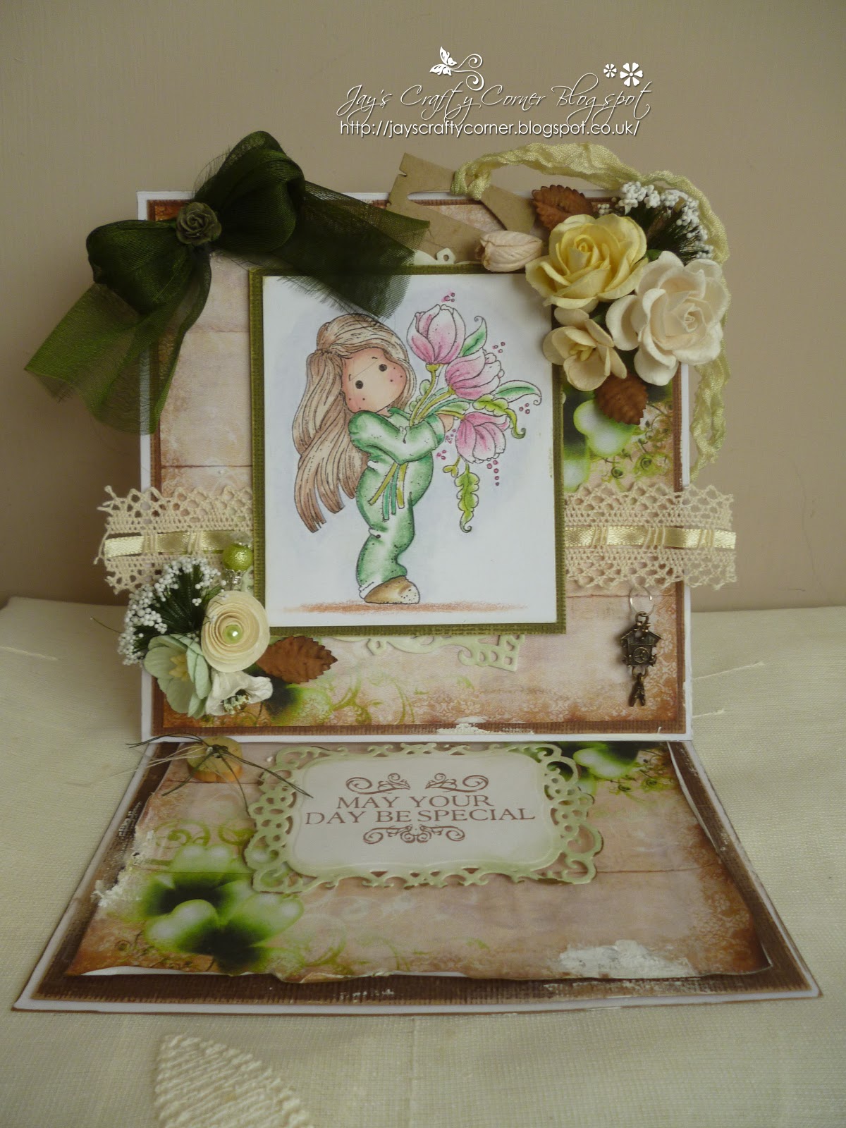 Jay's Crafty Corner: Distressed Magnolia Tilda With Big Tulips Easel Card