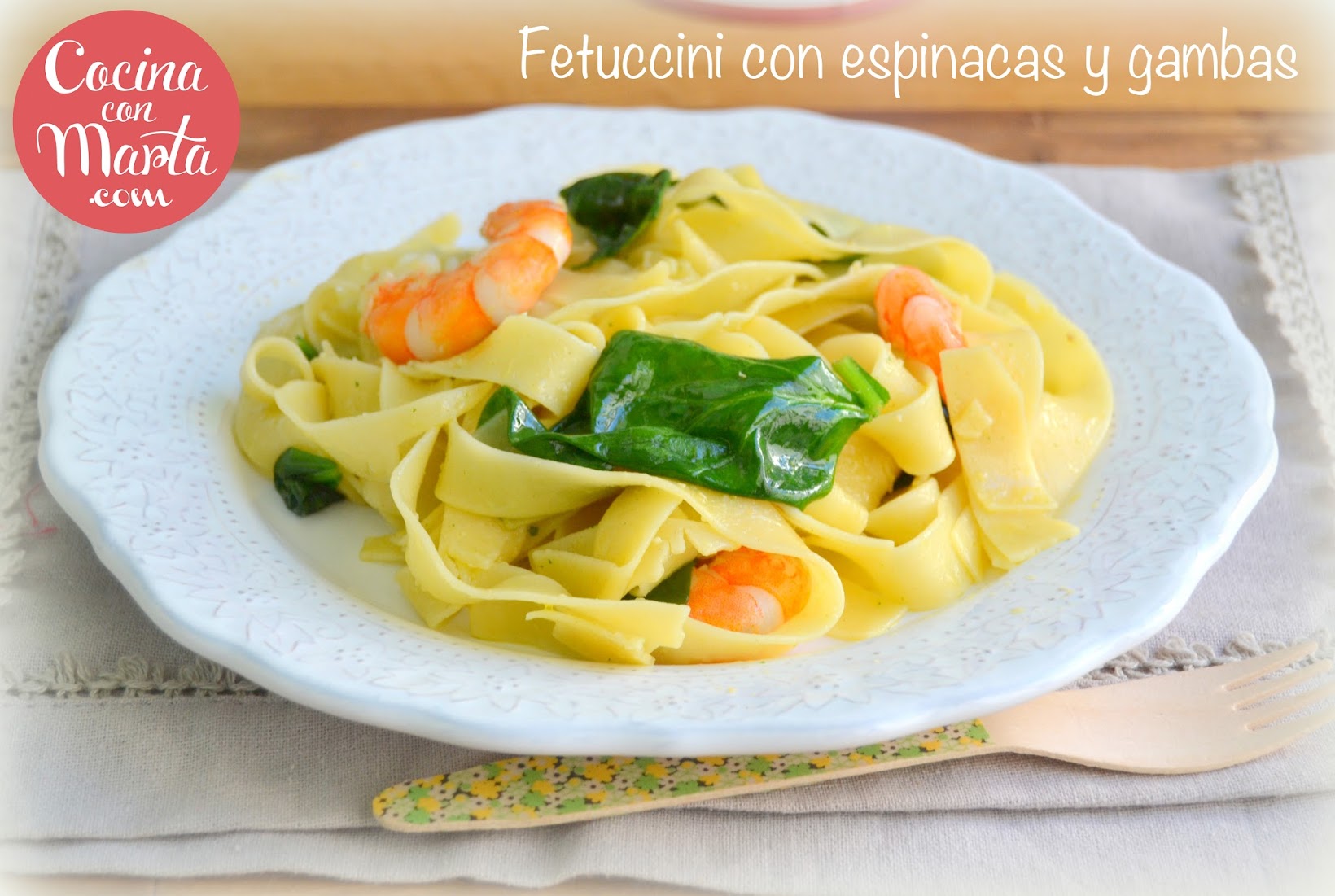 Fetuccini Con Espinacas Y Gambas

