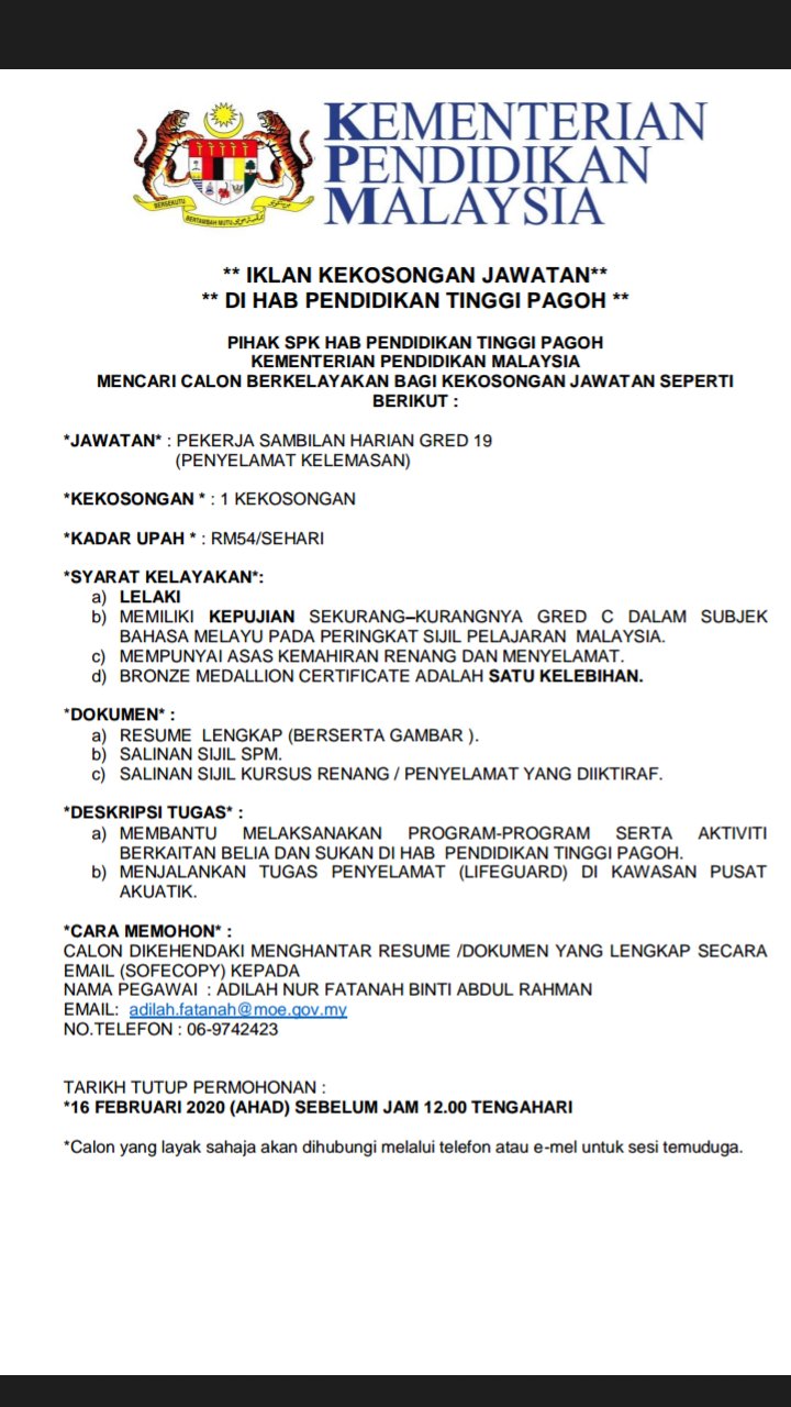 Jawatan Kosong Di Kementerian Pendidikan Malaysia Kpm 2020 Jobcari Com Jawatan Kosong Terkini