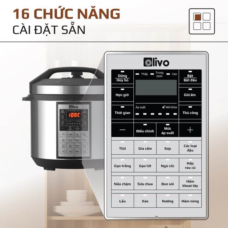 Nồi Áp Suất Điện Đa Năng Olivo PC60 – 16 Chức Năng – Dung Tích 6L