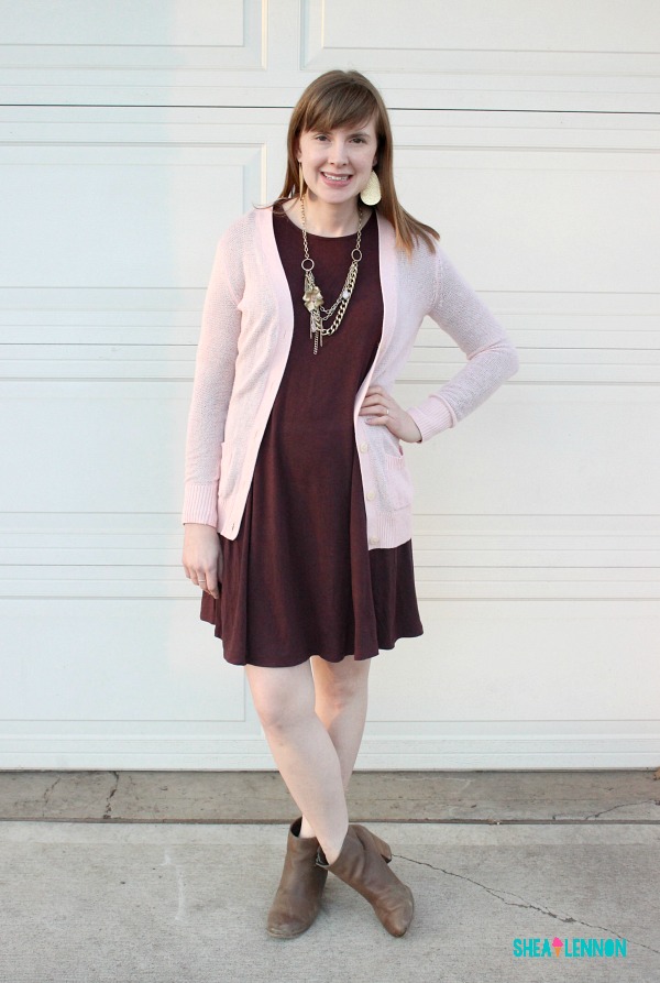 burgundy and blush outfit