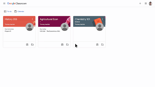 Google Classroom の新機能を説明するGIF画像。