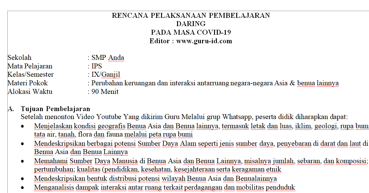 Contoh Rpp Daring Ips Kelas 9 Semester 1 Dan 2 Info Pendidikan Terbaru