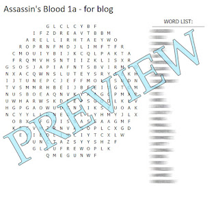 Assassin's Blood Word Search Preview - word search with blurred out word list